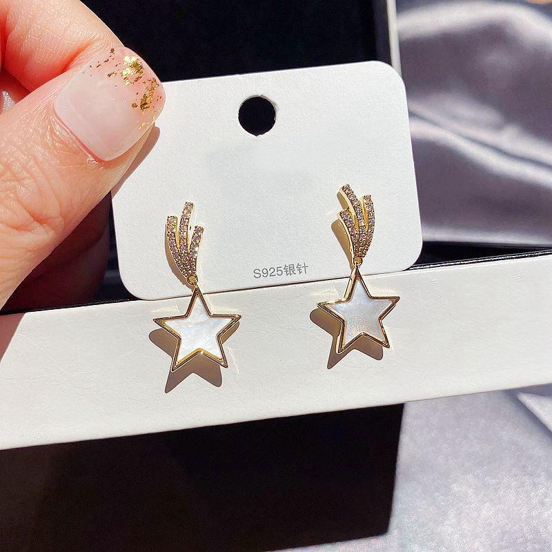 

MIGGA 2020 Meteor Star Earrings Gold Color Cubic Zirconia Paved Shell Dangle Earrings Women Gift Jewelry