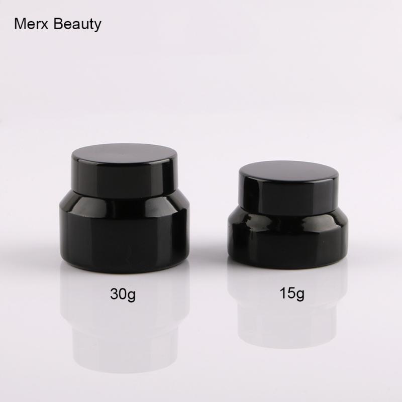 

wholesales 10PCS 15g/30g shiny glossy black Upscrew Cap lid cover Glass cosmetic jar cream container makeup empty container