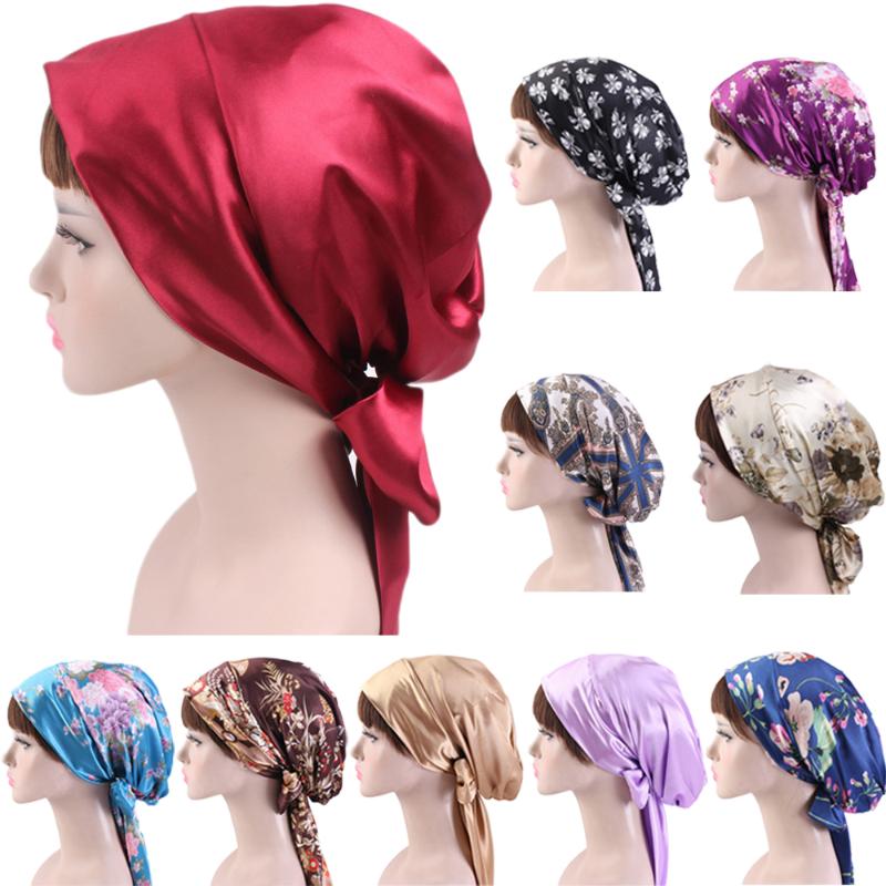 

Satin Women Chemo Hat Turban Head Scarves Hair Loss Hat Headwear Bandana Band Bow Scarf Cancer Caps Beanie Cover Fashion, 05 royal blue