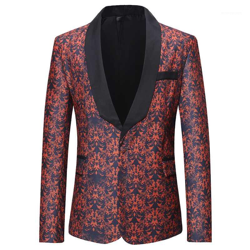 

Luxury Floral Print One Button Suit Jacket Men Shawl Collar Slim Fit Mens Blazers Party Wedding Dinner Blazer Masculino Hombre1, A picture show
