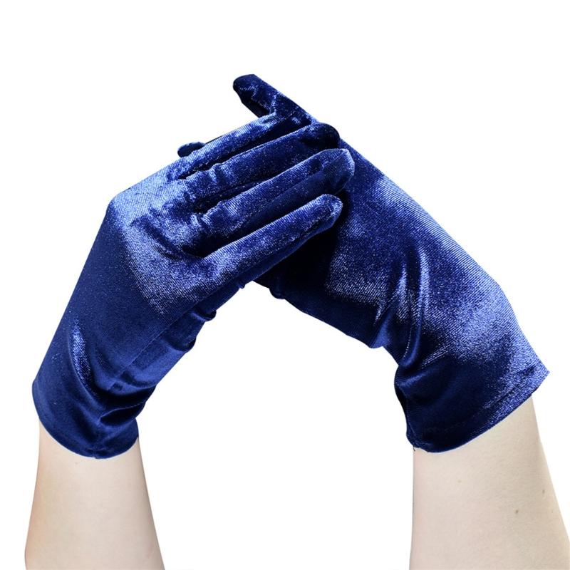 

Five Fingers Gloves Women Short Velvet Full Finger Solid Color Gown Opera Wrist Length Mitten XX9D