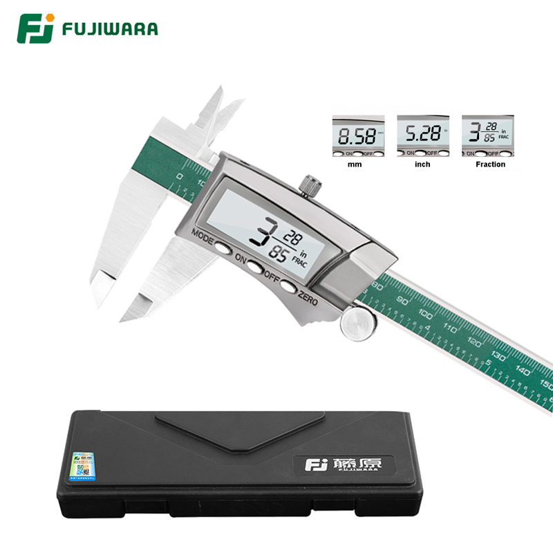 

FUJIWARA 0-150mm Digital Display Stainless Steel Caliper 1/64 Fraction/MM/Inch LCD Electronic Vernier Caliper T200602
