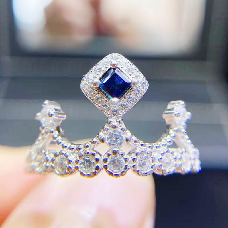 

Cluster Rings Natural Real Blue Sapphire Square Crown Ring 0.25ct Gemstone 925 Sterling Silver Fine Jewelry Q208208, Golden;silver