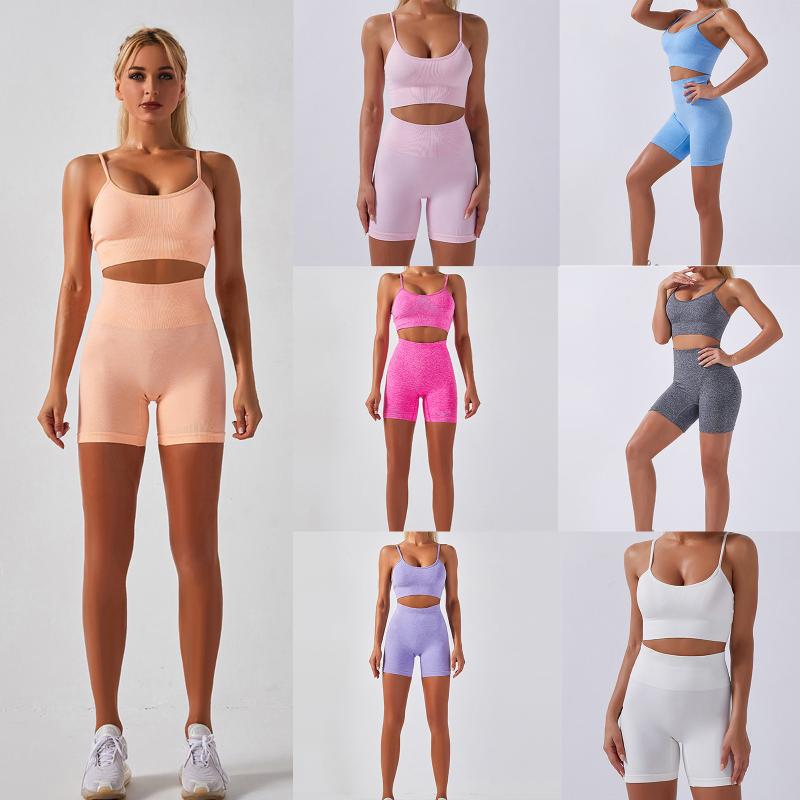 

2PC Women Seamless Yoga Sport Crop Top Shorts Outfits Set Crop Skirt Set Sleeveless Outfits Gym Fitness Sportswear Clothe Summer, Gy