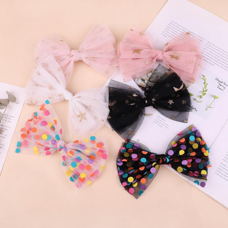 

Hair Accessories 6Inches Net Yarn Bows Clip For Kids Girls Bowknot Handmade Hairpins Boutique Barrettes Headwear Women, Slivery;white