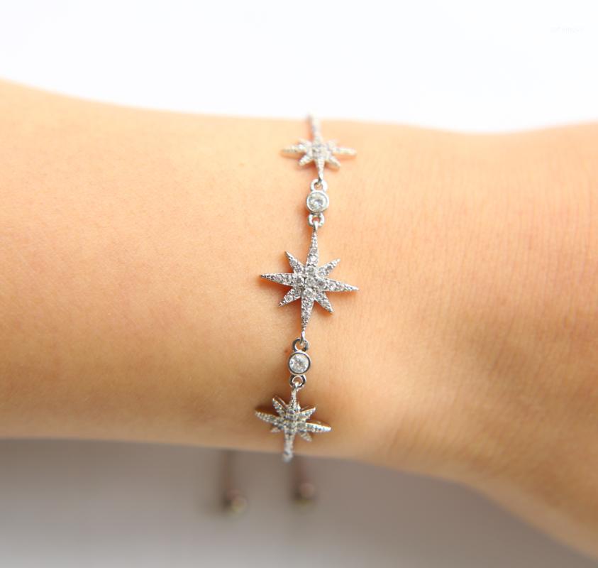 

2020 High quality fine + cubic zirconia micro pave adjust slider chain north star sunburst fashion bracelet 20201