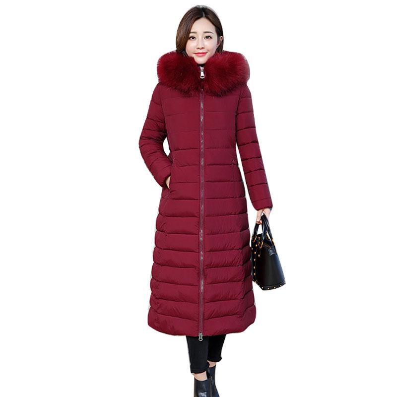 

Hooded Winter Down Coat Jacket Long Warm Slim Women Cotton-padded Casaco Feminino Abrigos Mujer Invierno Wadded Parkas Outwear 8, Black