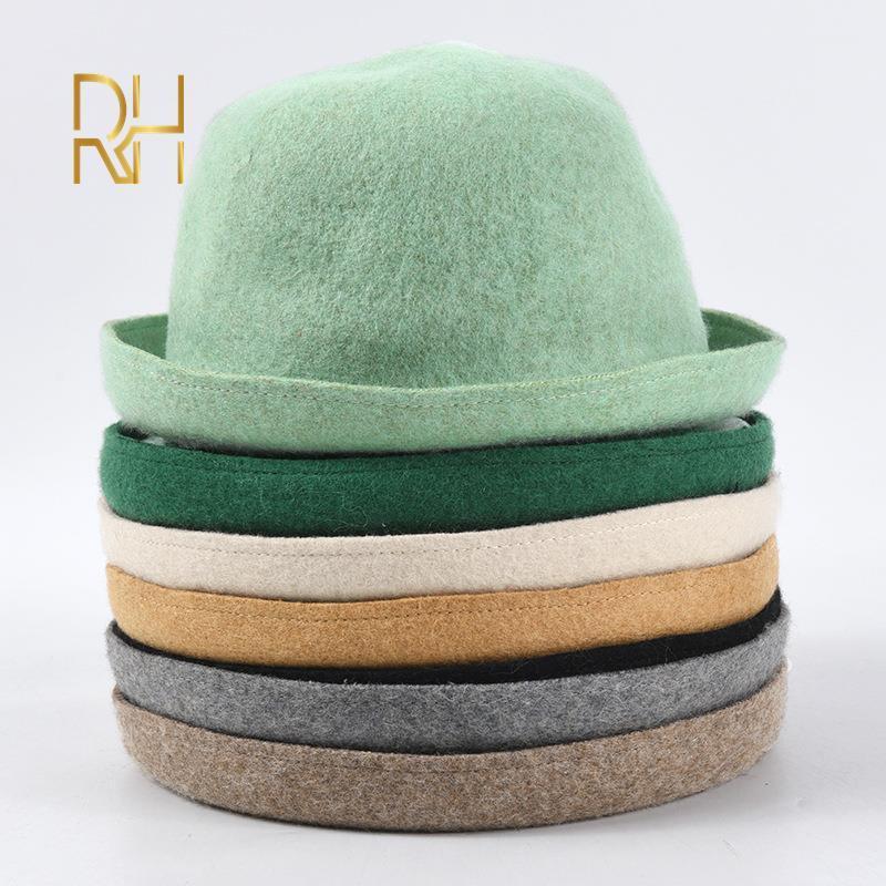 

Women's Fedoras Hats Fall Winter Fashion Crimping Warm Retro Wool Felt Hat Vintage Animal Cap Fedoras Top Hat For Women RH1, Black