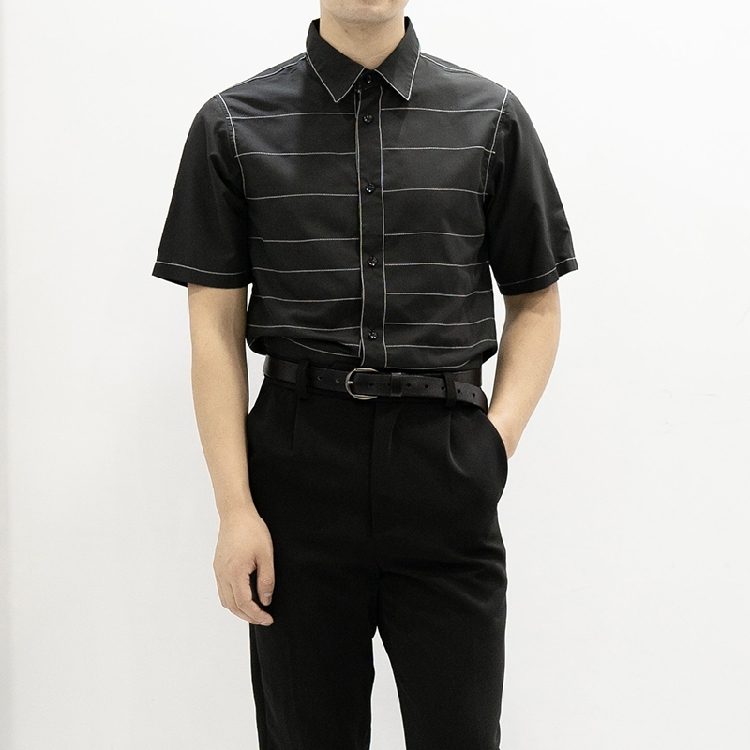 

2021 New S-6xl!! Home-made Originals of Men Short-sleeve White Shirt Pressed Slimming Line PO8K, Black