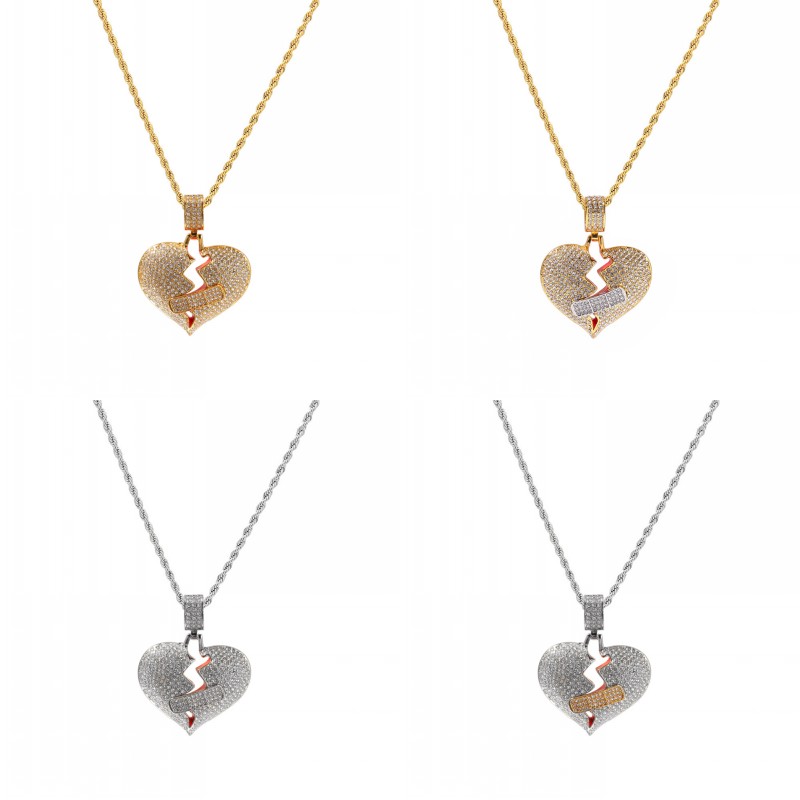

Mens Hip Hop Pendant Necklace Iced Out Heart Pendant Necklace Fashion Broken Heart Bandage Necklace Jewelry 297 N2