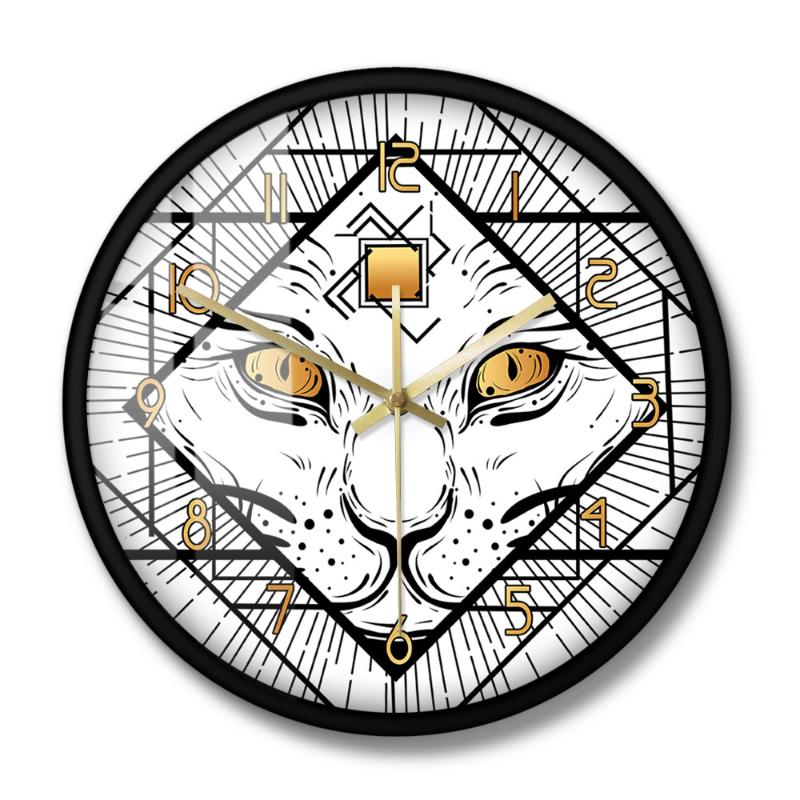 

Tattoo Style Devil Cat Head Silent Movement Wall Clock Gothic Home Decor Dark Witchy Cat with Three Eyes Decorative Wall Clock