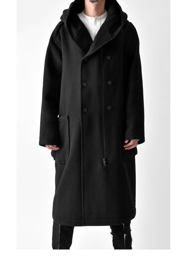 

Vintage wool circle tweed drop-shoulder long coat men' silhouette, Black