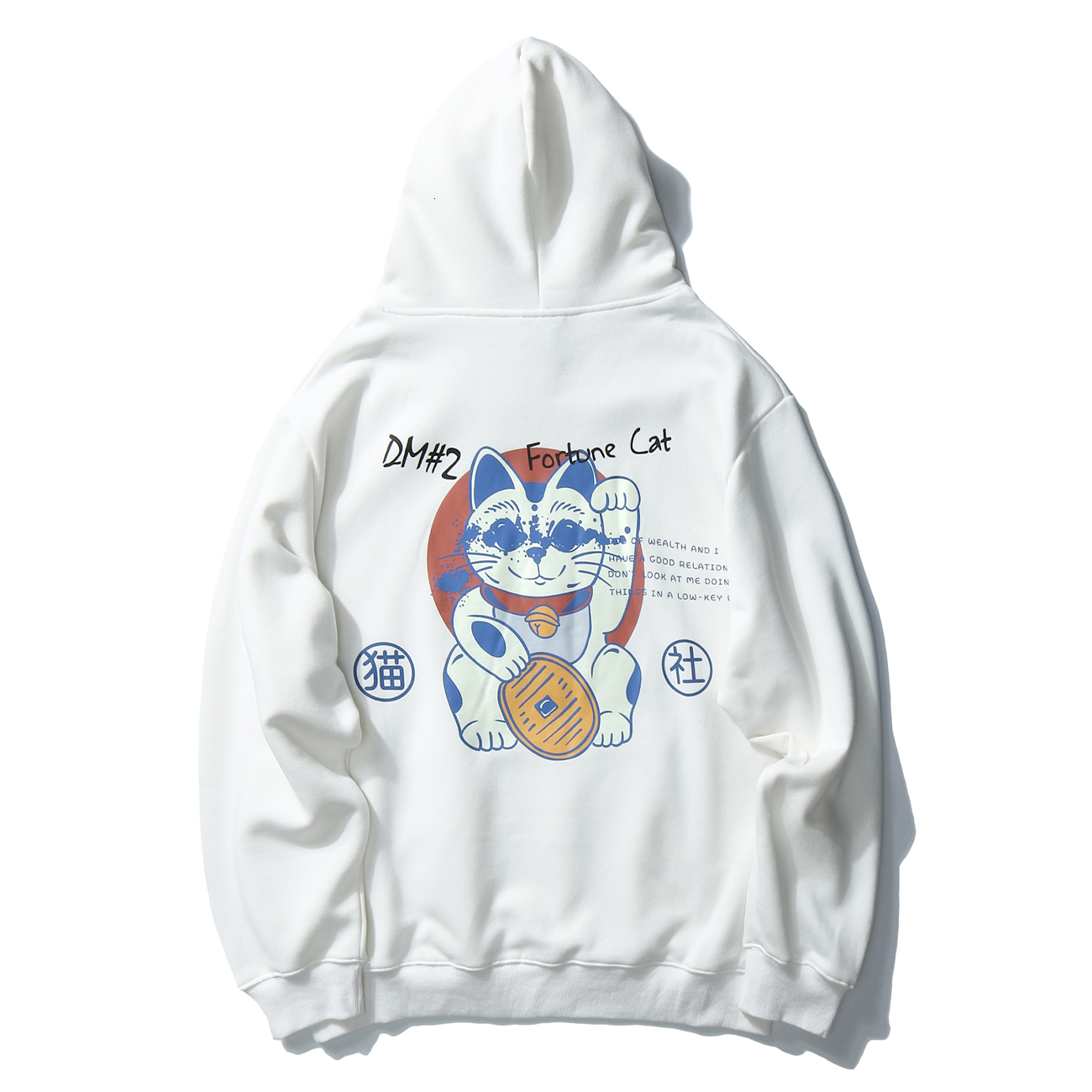 

2021 New Harajuku Hoodies Men Japanese Hip Hop Streetwear Hoodie Lucky Cat Print Pullover Oversized Loose Autumn Hooded Sweatshirts Black Sa, White