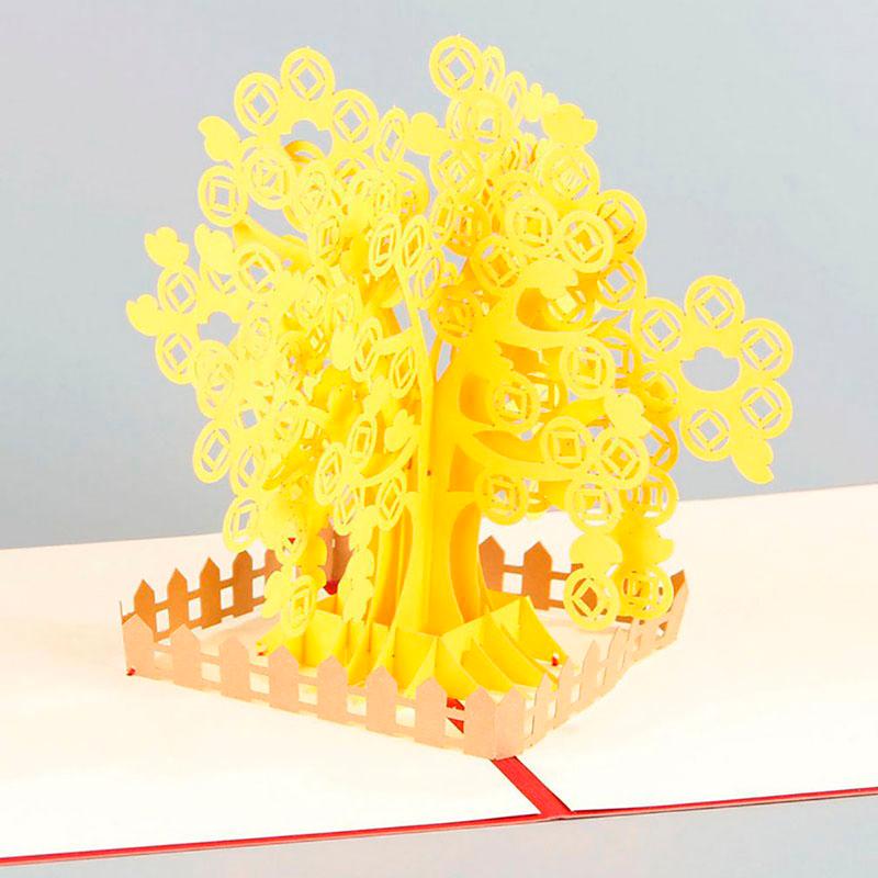

3D Laser Cut Handmade Pachira Macrocarpa Money Tree Paper Invitation Greeting Cards PostCard New Year Business Creative Gift