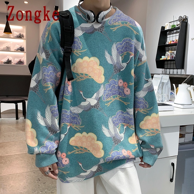 

Zongke Knitted Sweater Men Winter Mens Clothes Pullover Mens Sweaters Lucky Cloud Harajuku Sweater New Arrivals -2XL 201201, Gray