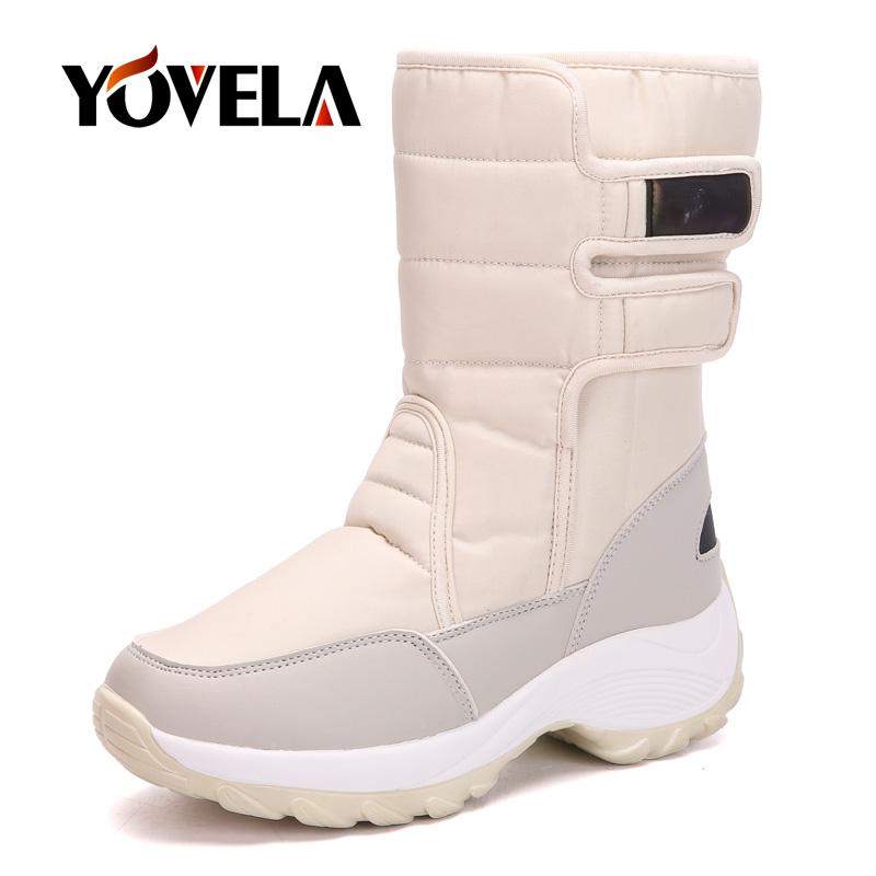 

Classic Women Winter Waterproof Boots Mid-Calf Snow Boots Female Warm Fur Plush Insole High Quality Winter Women Shoes Size 42, Sky blue