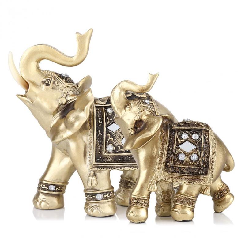 

Golden Resin Elephant Statue Lucky Feng Shui Elegant Elephant Trunk Statue Lucky Wealth Figurine Crafts Ornaments For Home Gift