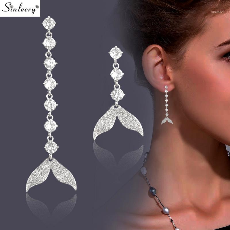 

SINLEERY Asymmetrical Fish Tail Wedding Earrings For Women Silver Gold Color Elegant Korean Drop Earrings Jewelry ES662 SSH1