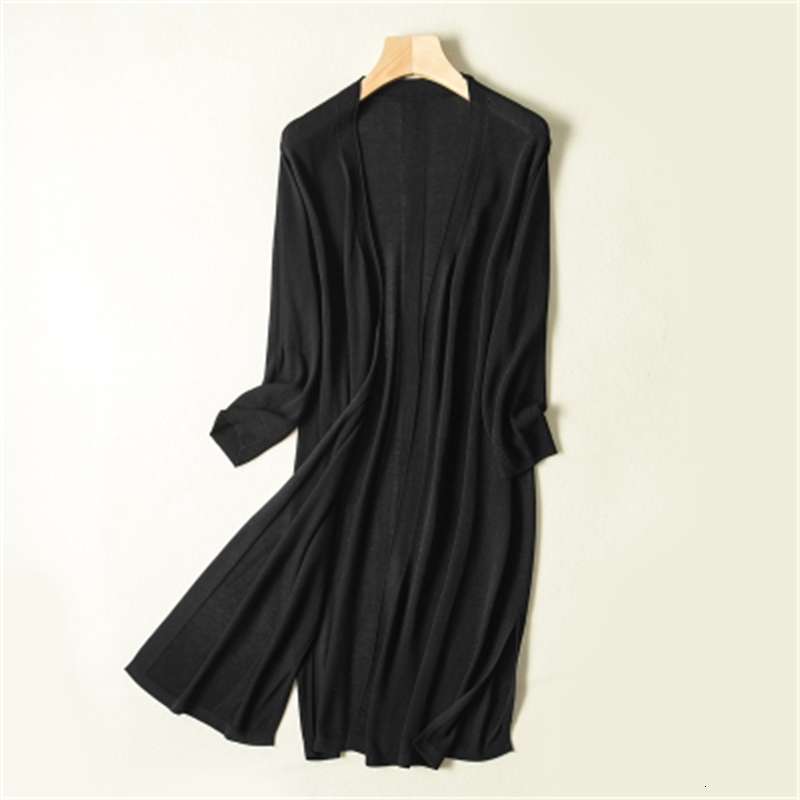 

2021 New Spring Summer Thin Style Befree Long Cardigan Sweater Outerwear 3/4 Sleeve Knitted Trench Coat Women Chaqueta Mujer Xm4o, Green
