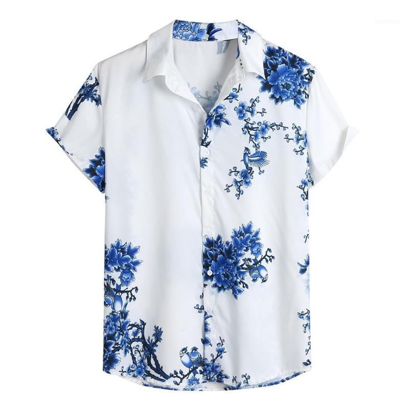 

Men's Casual Shirts Beach Hawaiian Shirt Men Streetwear Camisa 2021 Mens Loose Lump Chest Print Short Sleeve Turn-down Collar Round Hem -3X, Blue