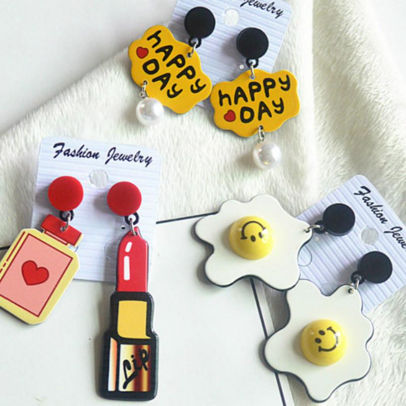 

Dangle & Chandelier 2021 Fashion Acrylic Heart Letter Long Lipstick Earrings For Women Night Club Interesting Cute Korean Happy Face Earring