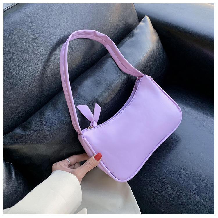 

Fashion Candy Color Ladies Armpit Bag Retro Nylon Female Hobos Soft PU Handbag Vintage Women Baguette Shoulder Bag Clutch Purse, Black