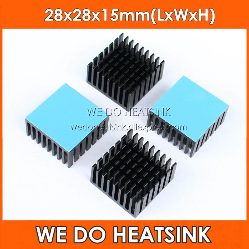 

Wholesale 28x28x15mm Silver / Black Slotted Anodized Aluminum Heatsink CPU IC Radiator With Thermal Ahesive Tape Applied