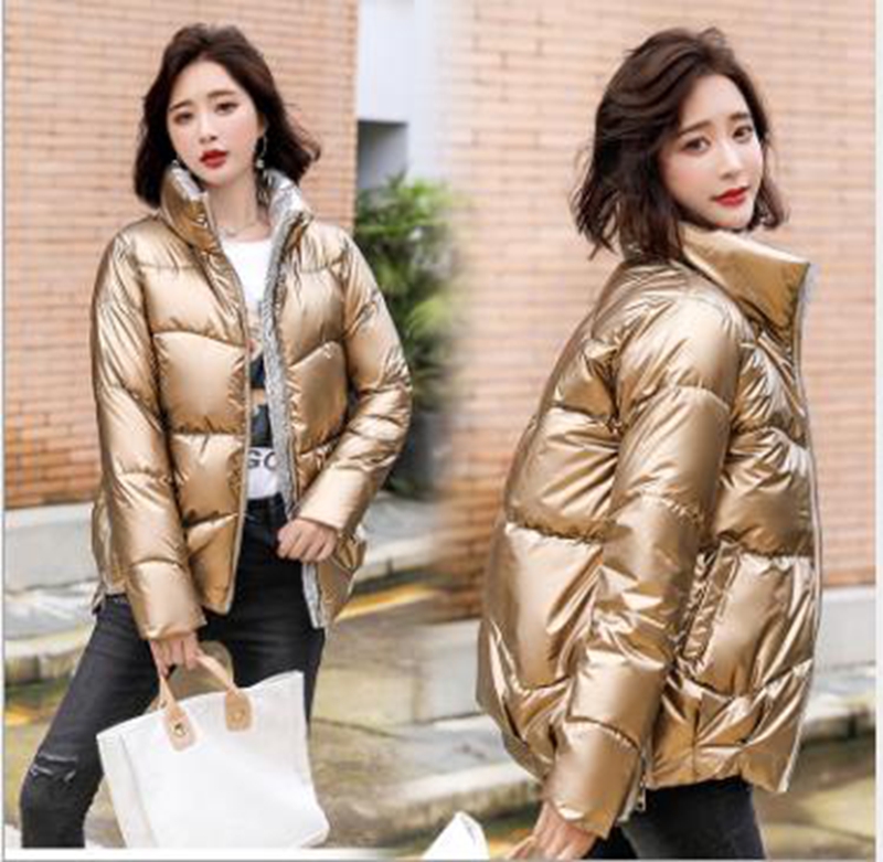 

Wholesale women's down cotton bright face winter loose fashion stand-up collar thickened student bread jacket, Gray
