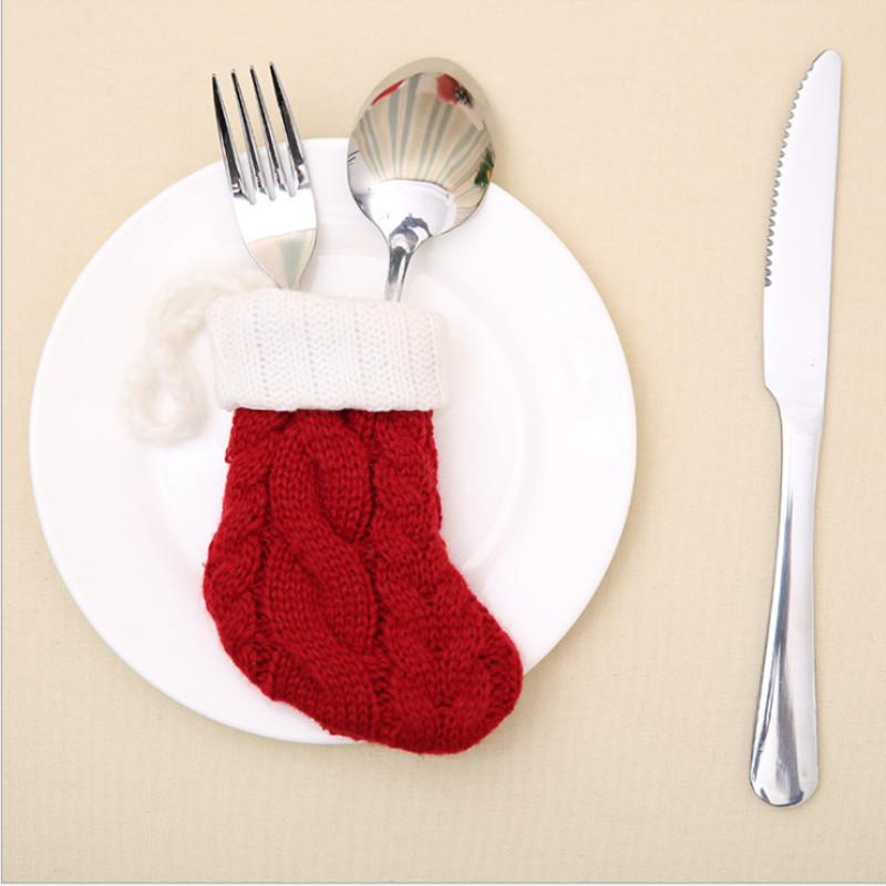 

New Christmas Family Party Decorations Christmas Tree Pendant Knitting Stocking Knife And Fork Set Table Decoration