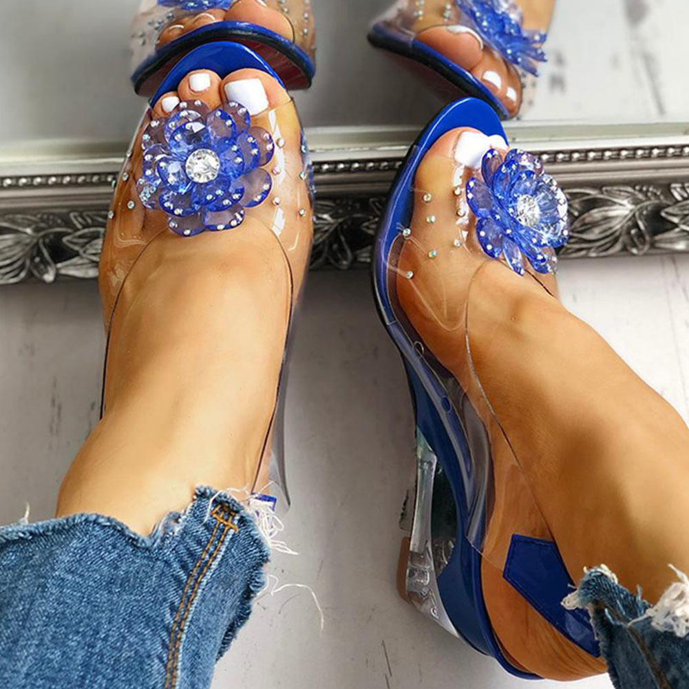 

Doratasia big size 43 dropship Fashion Summer Crystals Flower wedge Heels Casual PVC Shoes Woman Sandals women's shoes female, Black