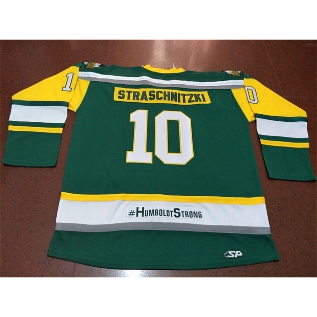

Men HUMBOLDT STRONG STRASCHNITZKI real green embroidery #10 HUMBOLDT BRONCOS HOCKEY JERSEY or custom any name or number retro Jersey, Yellow