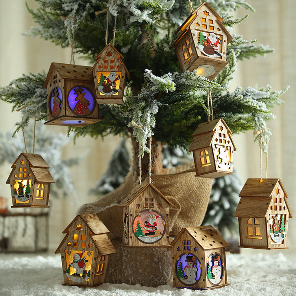 

2021 Clause House Led Wood Tree Decorations Elk @Diy Santa Snowman Pendants Ornaments Fairy Light Christmas Gifts new