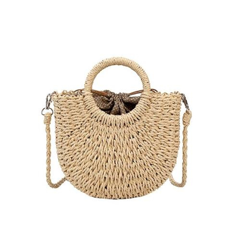 

Summer Straw Beach Bag Handmade Round Women Shoulder Bags Raffia Circle Rattan Bags Bohemian Casual Woven Basket Handbags 2021