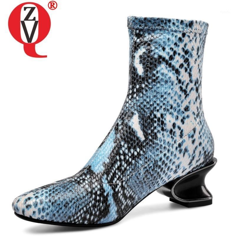 

ZVQ winter new fashion sexy ankle boots outside mixed colors high heels square toe party women shoes drop shipping size 33-451, Blue