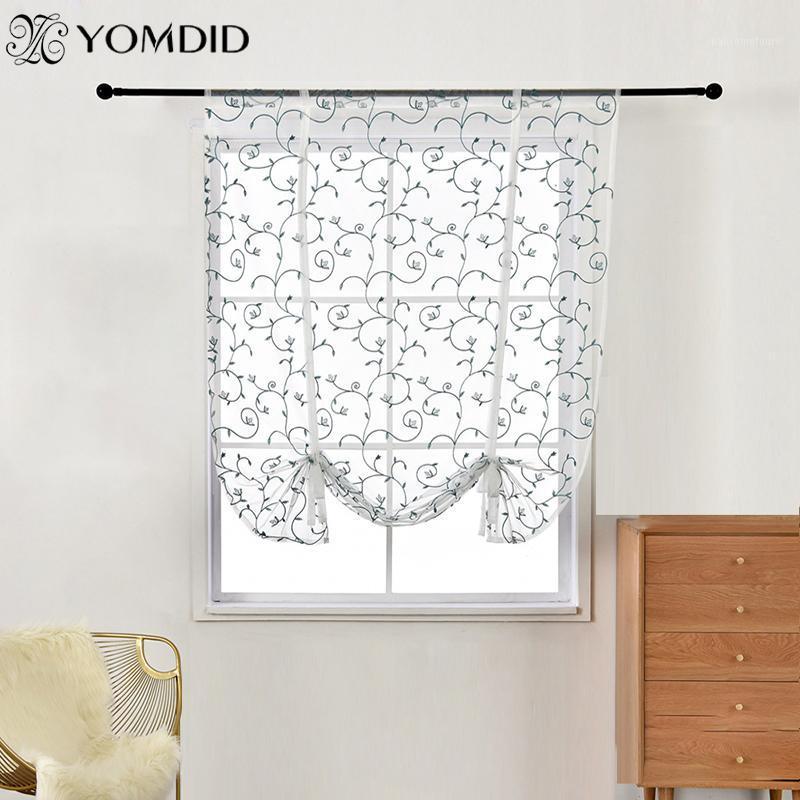 

Embroidery Pattern Flowers Curtain Tulle Pull Pleated Tape Short Curtains for kitchen Bedroom Living room Window Decorative1, Coffee