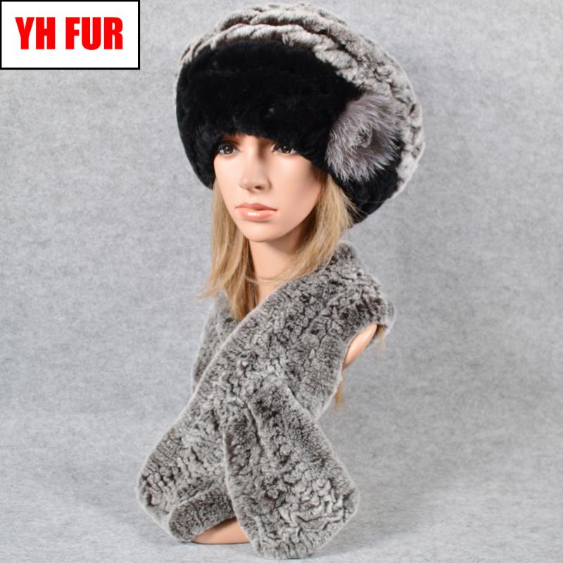 

2020 Hot Sale Winter 2 Pieces Sets Knit Rex Fur Hat Scarf Lady Rex Fur Cap Scarves Ring Shawl Hats, Color 7