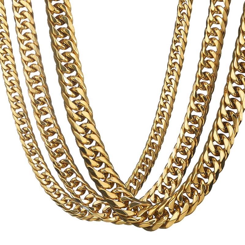 

11-16mm Necklaces for Cool Men Gold Tone Stainless Steel Double Curb Cuban Chains Mens Necklace or Bracelet Fashion Jewelry