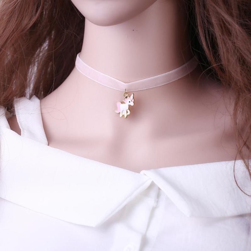 

Rinhoo Korean Fashion Choker Necklace Ribbon Small Horse Pendant Collar Kpop Simple Daily Jewelry For Women Girls