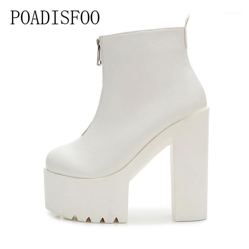 

LTARTA Women Black White Ankle Boots Super High Heels Square Heels Round Toe Boots Zip elegant Party Night Club ZYW-659-121