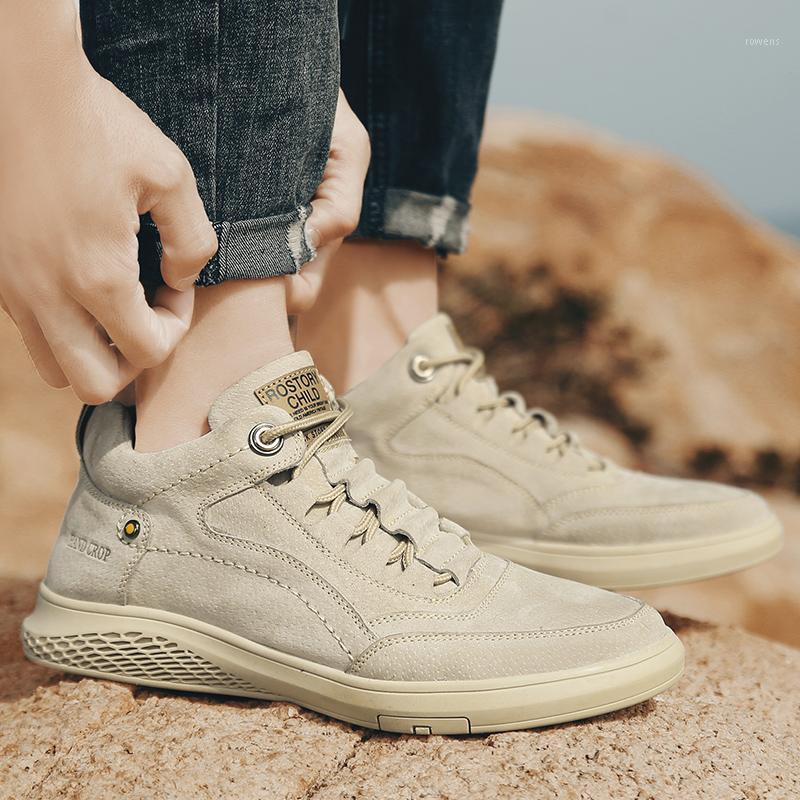 

Fashion Men Leather Boots outdoor Men's Boots Winter Shoes High Quality Split Leather lace up casual Comfortable Ankle men1, Beige