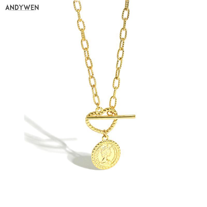 

ANDYWEN 925 Sterling Silver Gold Scorop Chain Geometric Rectangle Chain Horoscope Coins Women Image Pendant Necklace Rock Punk