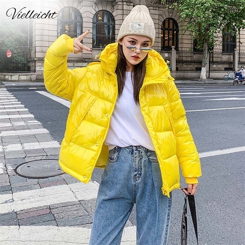 

Vielleicht New Thicken Hooded Winter Jacket Women Parkas Short Coat Casual Glossy Warm Winter Coat Women Jaqueta Feminina 201019, Beige