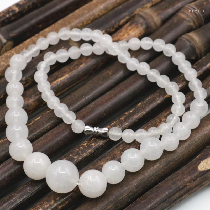 

Beautiful Elegant White for Women Elegant Chain Choker Chalcedony Stone 6-14 Mm Round Beads Jades Chain Necklace 18 Inch M881