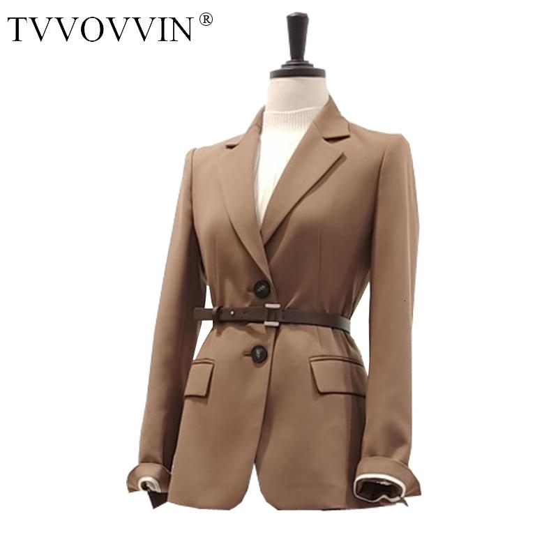 

TVVOVVIN Women Coat Women Suit Coats Belt Split Blazers Jackets Camel Black All Match Vintage Summer Blazer Women2020 X423, Camel jacket
