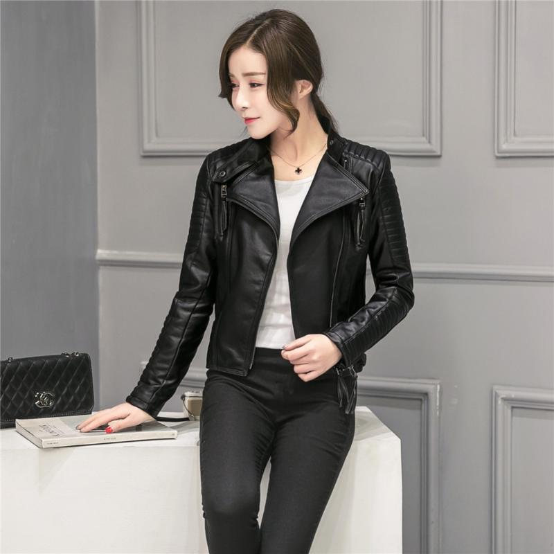 

New Spring Autumn Women Faux Soft Leather Jackets Black Blazer Zippers Coat Motorcycle Outerwear Biker Jacket