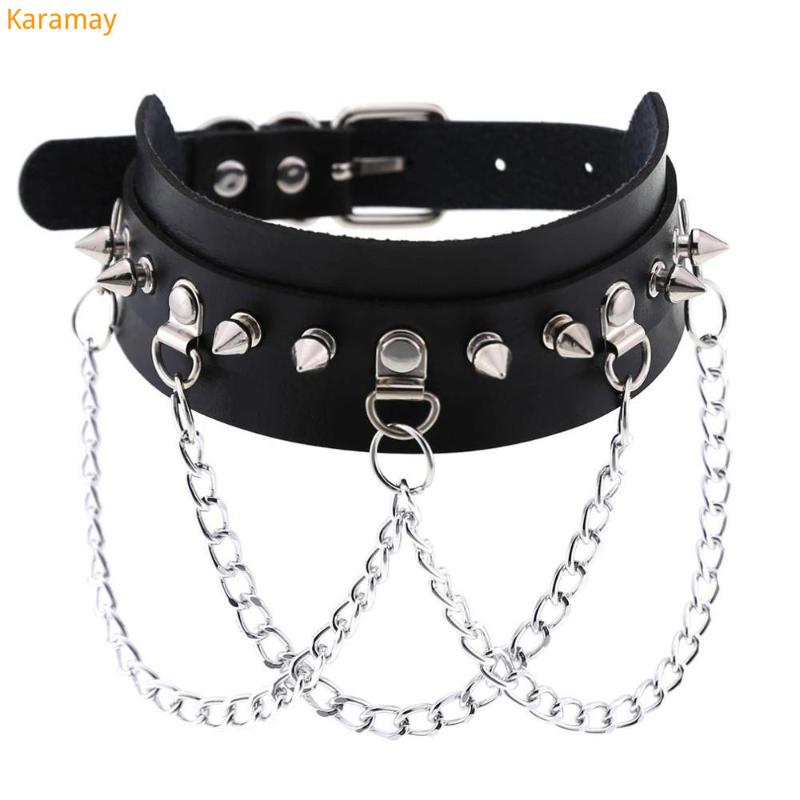 

Chokers Emo Choker With Spikes Collar Women Man Leather Necklace Chain Jewelry On The Neck Punk Chocker Aesthetic Gothic Accessories