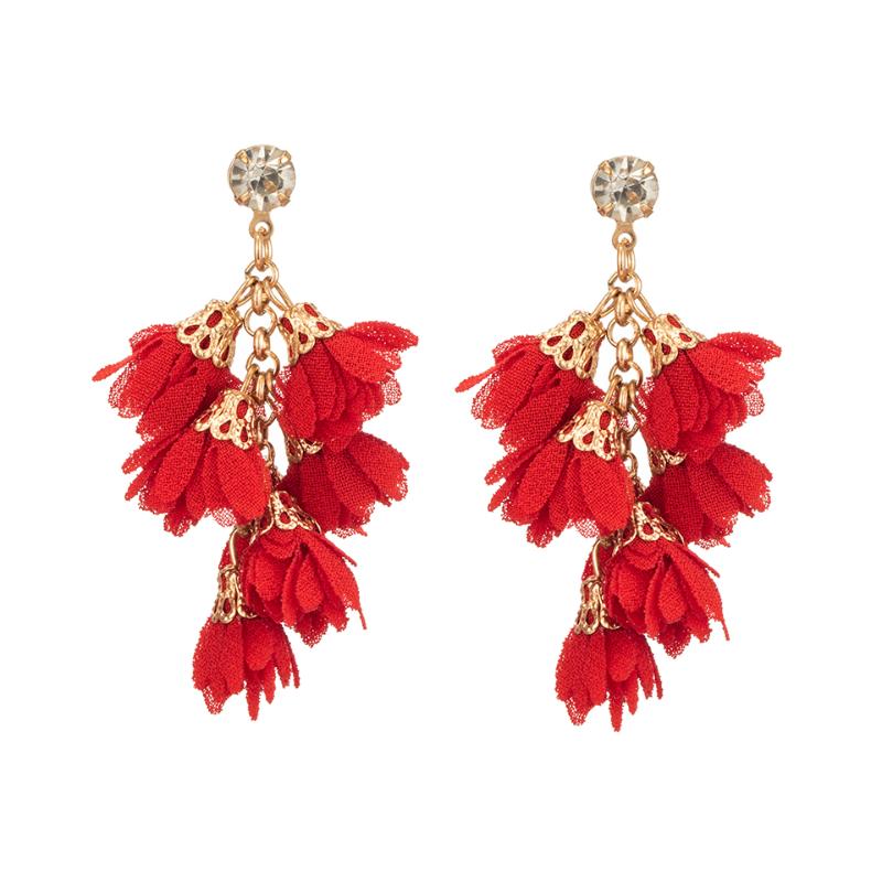 

Charming Bohemian Colorful Crystal with Cloth Flower Dangling Earrings For Women Accessories Jewelries 2020 Fashion accessories