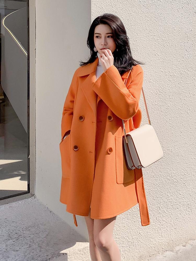 

Hairy coat women' autumn/winter dress new loose small medium long double-sided cashmere coat orange nie, Beige