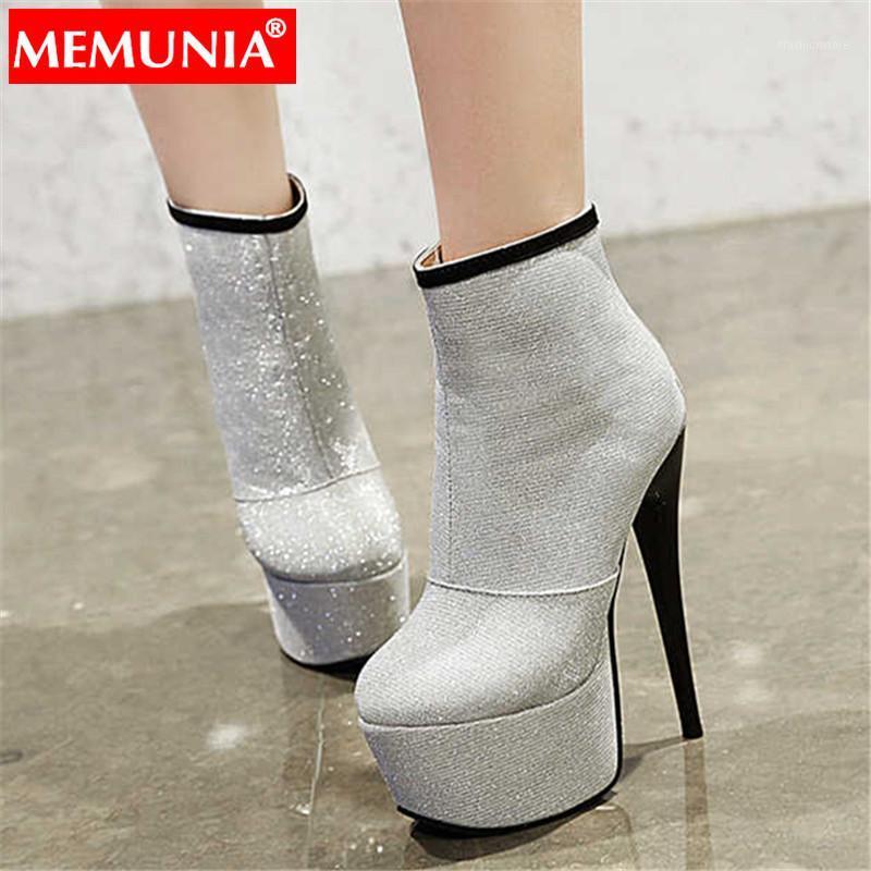 

MEMUNIA plus size 34-48 fashion ankle boots round toe bling zip super high heels boots elegant autumn winter women 20201, Red