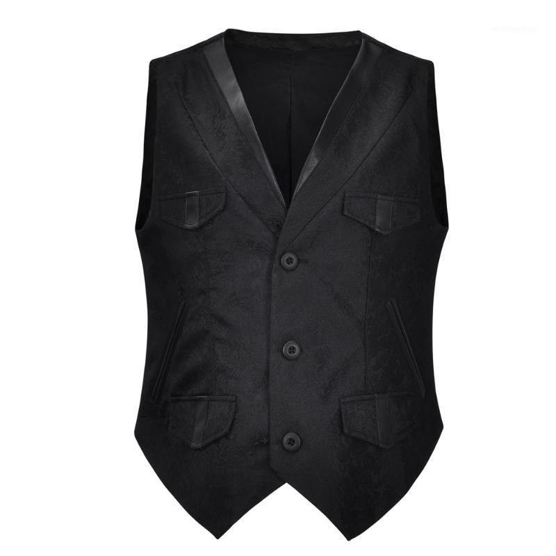 

Fashion Mens Slim Fit Jacket Black Casual V-Neck Sleeveless Vest Gothic Single Breasted Suit Formal Business Groomman Waistcoat1